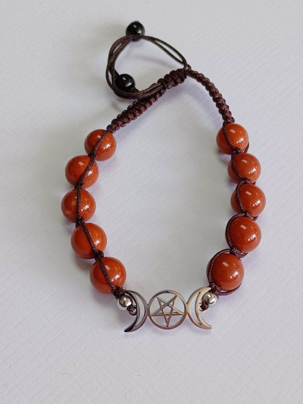 Carnelian Agate Triple Moon Natural Stone Adjustable Bracelet